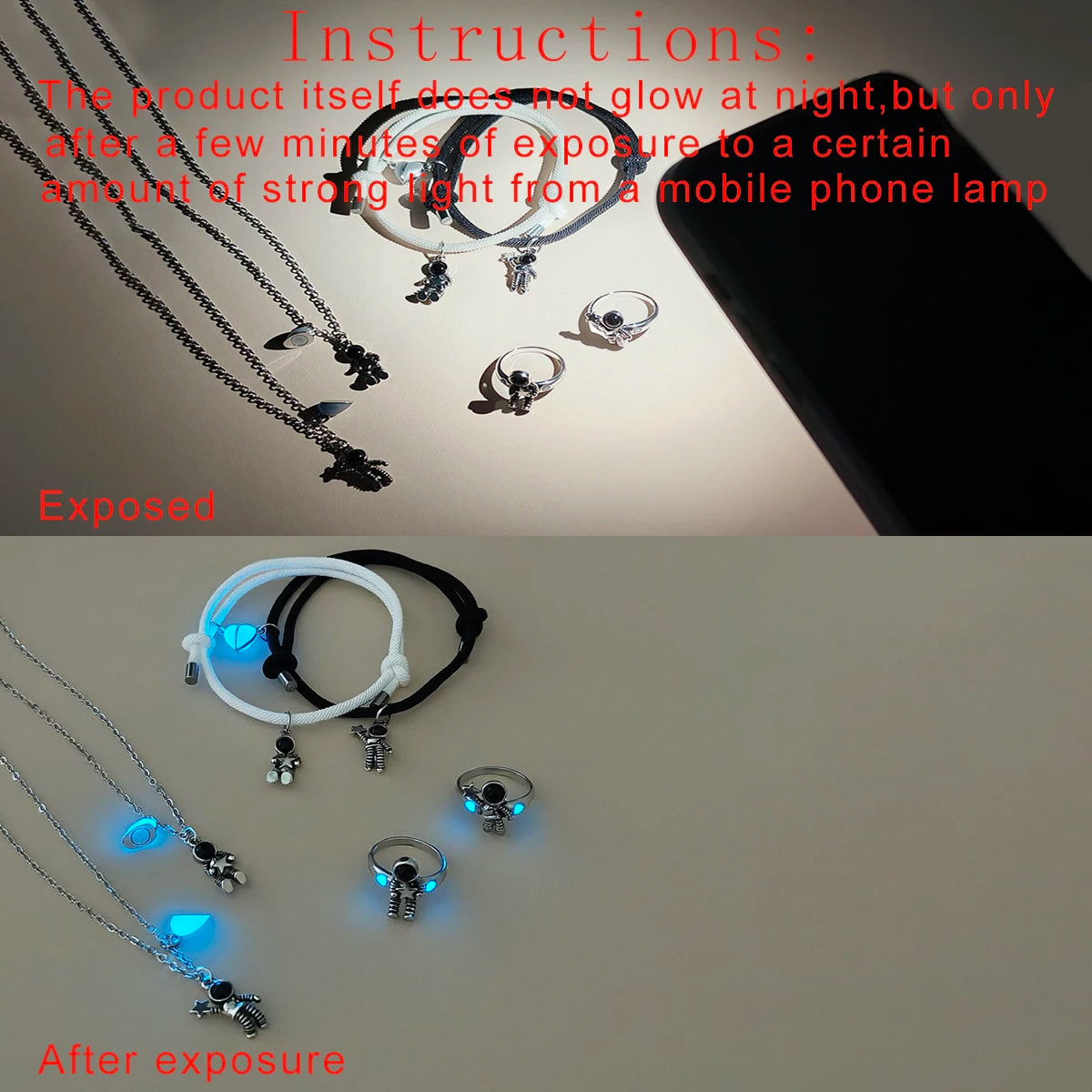 Coffret Couple Astronaute – Bracelets, Colliers & Bagues lumineux